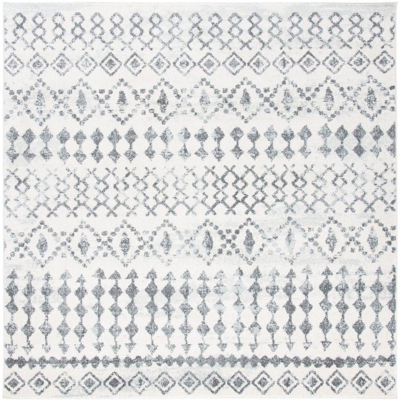 Ivory Geometric Hand-knotted Synthetic Square Rug 79"