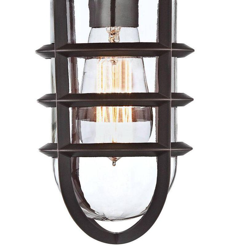 John Timberland Marlowe Industrial Outdoor Wall Light Fixture Galvanized Metal Cage 13 1/4" Clear Glass for Post Exterior Barn Deck House Porch Yard