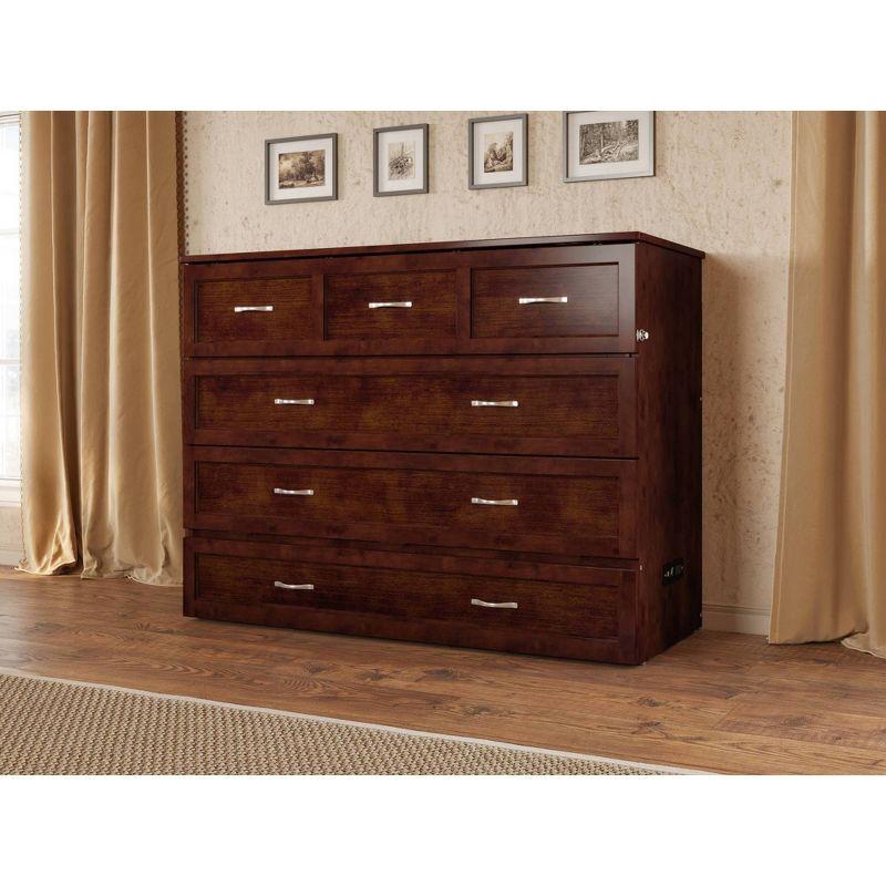 Full Deerfield Murphy Bed Chest with Charger Walnut - AFI: Bedroom Furniture, No Box Spring Needed