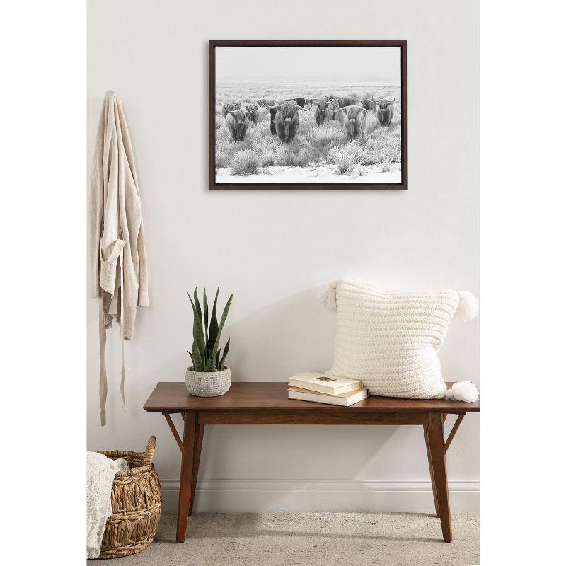 Kate and Laurel Sylvie Herd of Highland Cows Black and White Framed Canvas by The Creative Bunch Studio