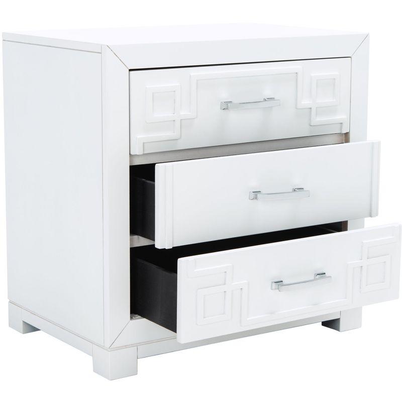 Raina 3 Drawer Greek Key Nightstand - FOX6278 - White/Silver - Safavieh Couture