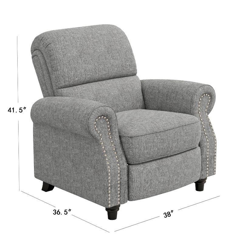 Bustle-Back Pushback Recliner Chair with Nailhead Trim in Chenille