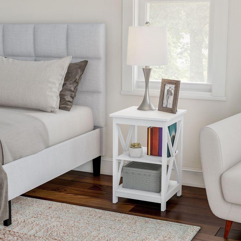 Lavish Home End Table with 2 Shelves and X-Leg Design, White