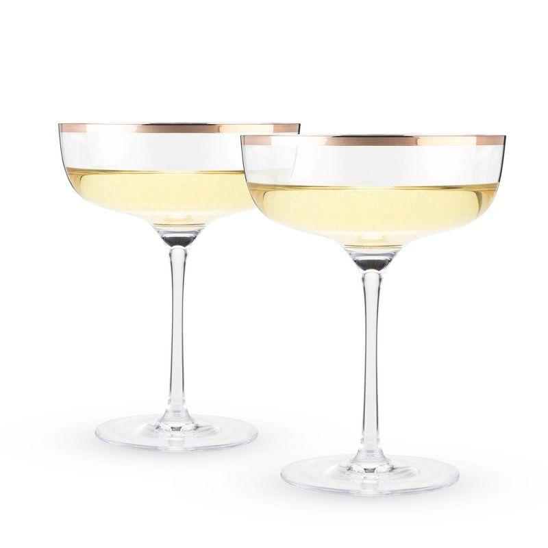 Elegant Copper-Rimmed Lead-Free Crystal Coupe Glass Set, 2-Piece