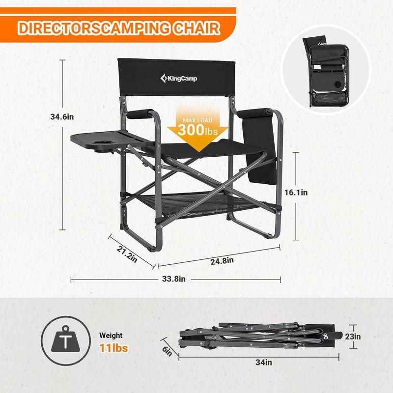 KingCamp KingCamp Outdoor Folding Director Chair w/ Side Table Bottom Mesh Storage, Black