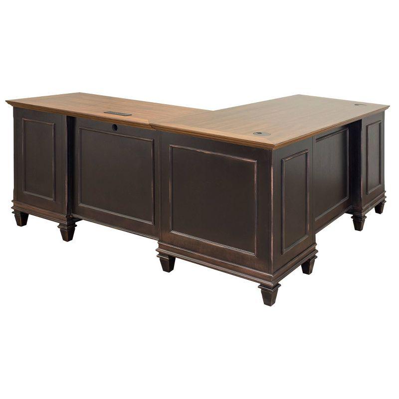Martin Furniture Hartford L Shaped Pedestal Desk Brown: Executive Office Workstation with Metal Hardware