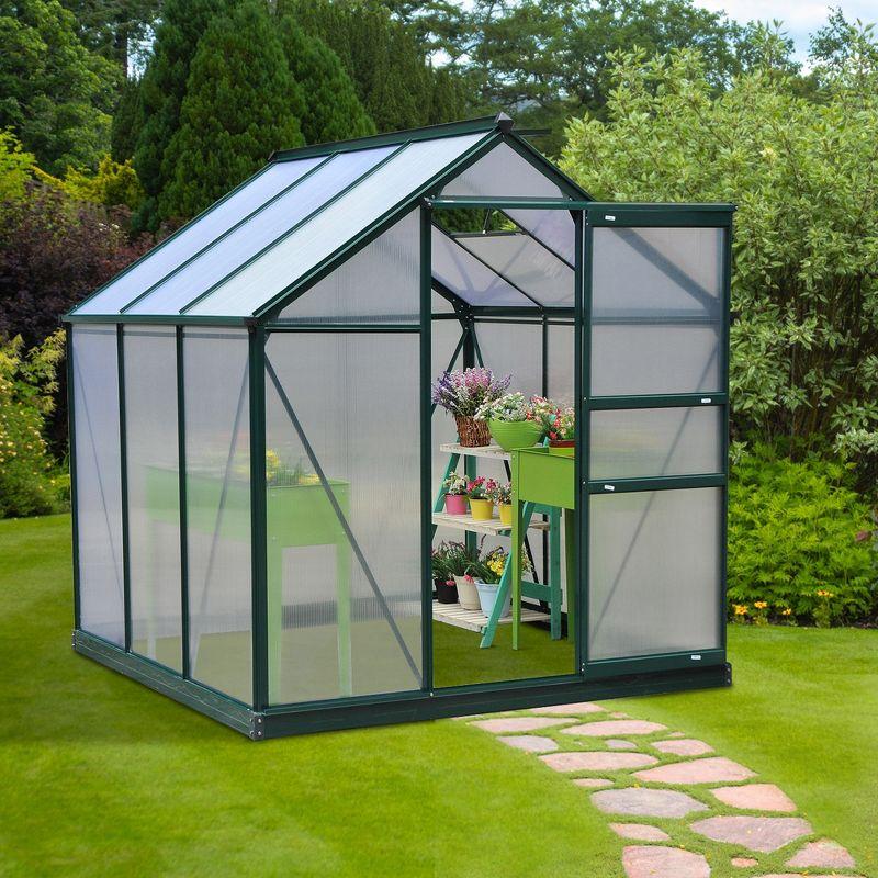 Outsunny Green Polycarbonate Walk-In Garden Greenhouse with Aluminum Frame