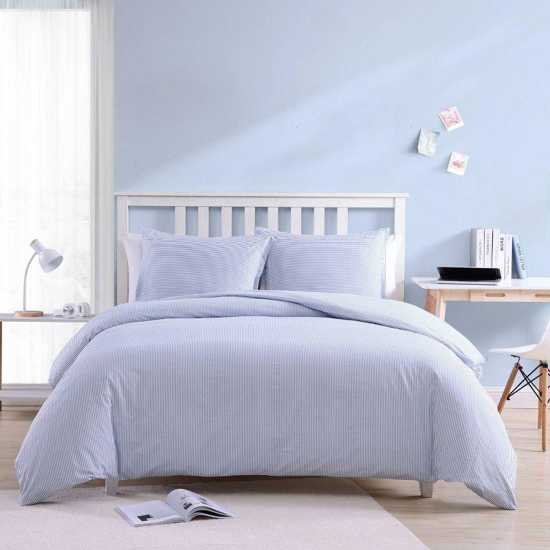 Blue 100% Cotton Reversible Duvet Cover Set