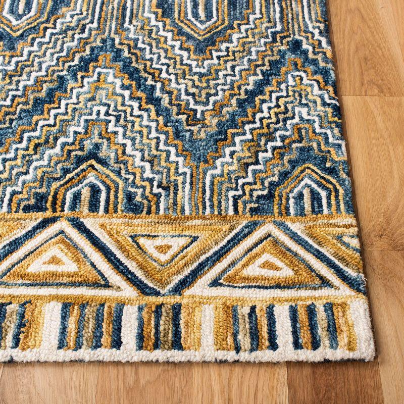 Handmade Blue Geometric Wool Tufted Area Rug, 2'3" x 7'