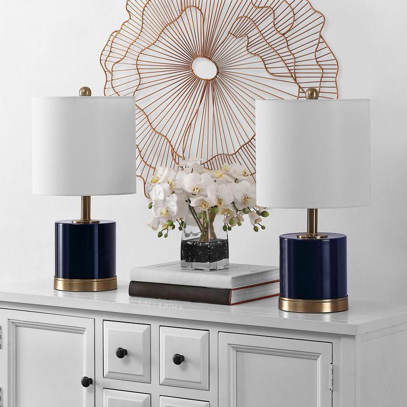 Jayce Navy Blue Glass Table Lamp Set with White Shades