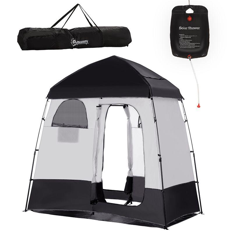 Outsunny Shower Tent Pop Up Privacy Shelter for Camping Dressing Changing Room, Portable Instant Outdoor Camping Shower Tent Enclosure w/ 2 Rooms, Shower Bag, Floor and Carrying Bag