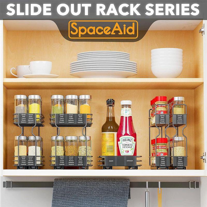 Pull Out Spice Rack Organizer for Cabinet - Heavy Duty Slide Out Kitchen Organizer with Labels, 5.2" W x 10.75" D x 10" H, 2 Drawers, 2-Tier