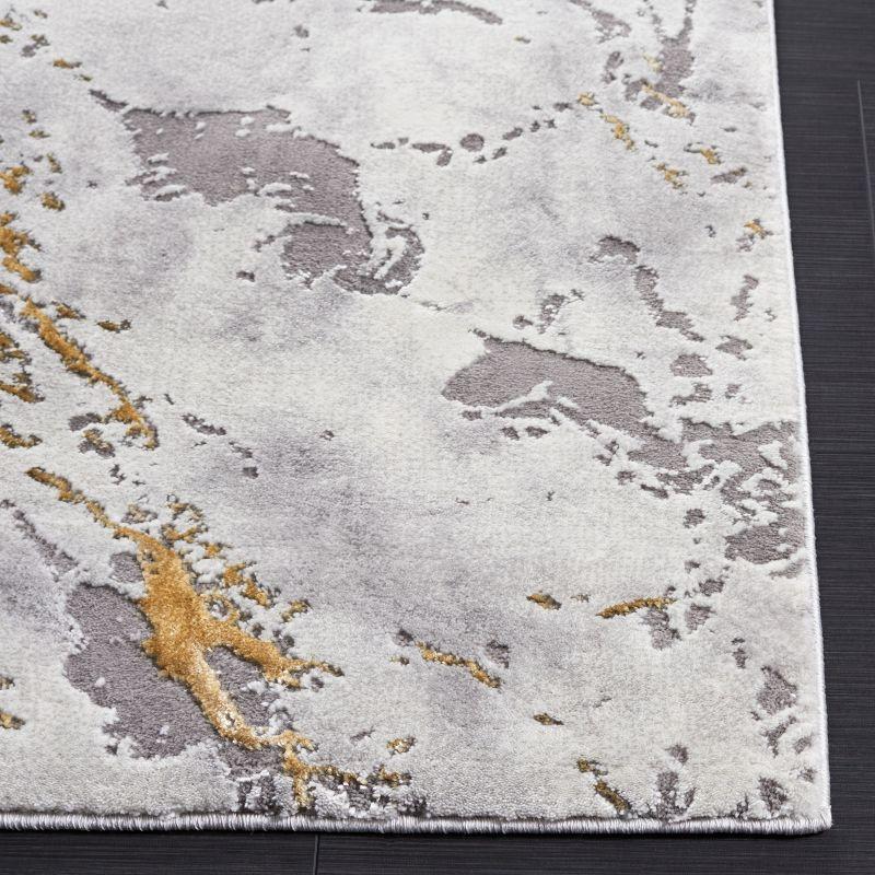 Handmade Grey and Gold Abstract Square Rug, 6'-7"