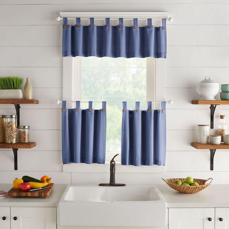 Tucker Blue Cotton Button Tab Top Kitchen Valance, 15"x60"