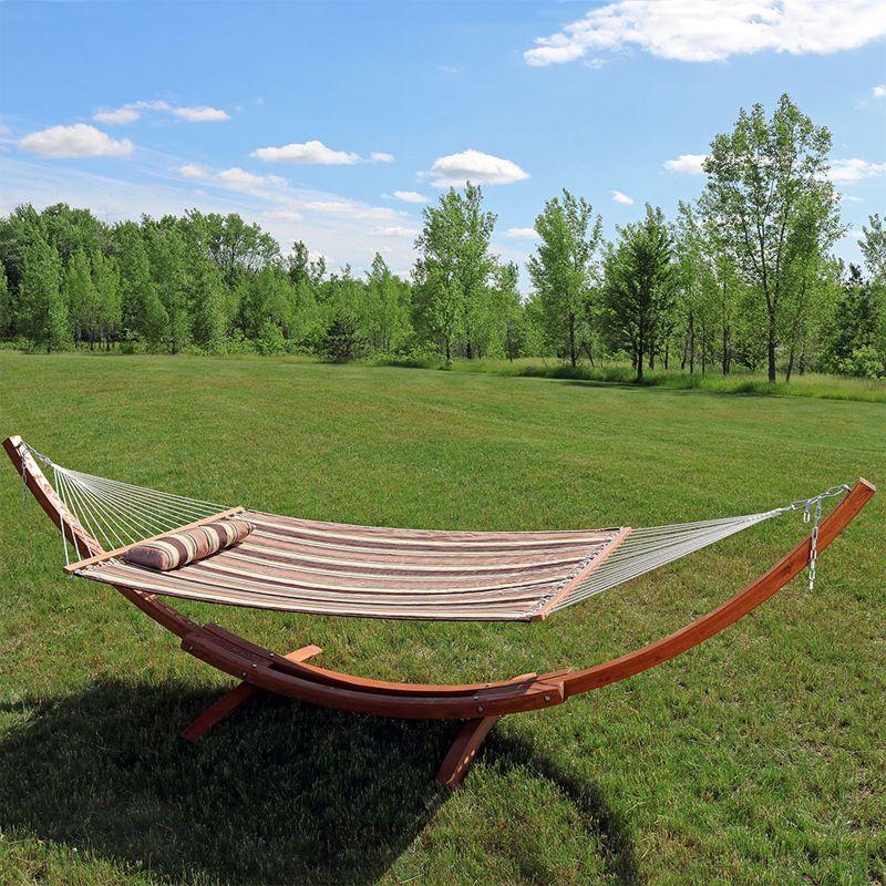 Sunnydaze Quilted Double Fabric 2-Person Hammock with Curved Arc Wood Stand - 400 lb Weight Capacity/13' Stand - Sandy Beach