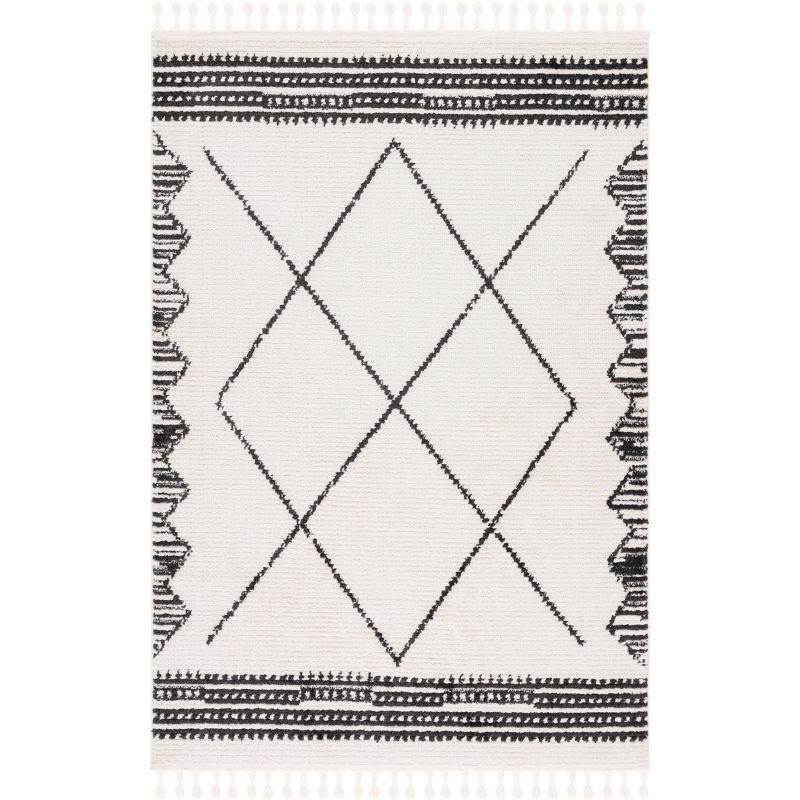 Ivory and Black Hand-Knotted Synthetic Area Rug, 8'8" x 12'