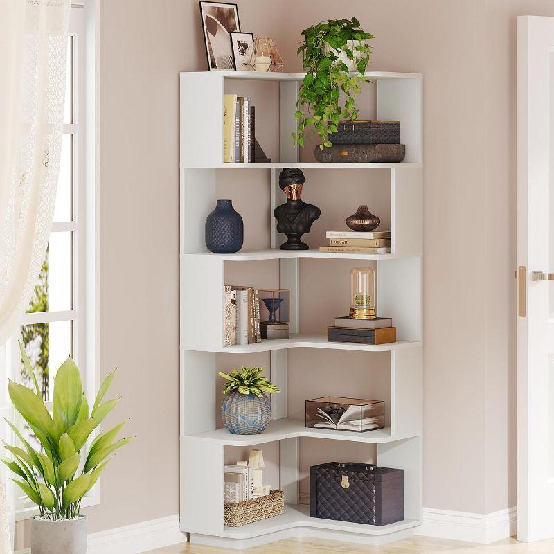 Hommoo 6-Tier Corner Bookshelf, 64.96" Corner Bookcase with Anti-Drop Panel Silver Gray