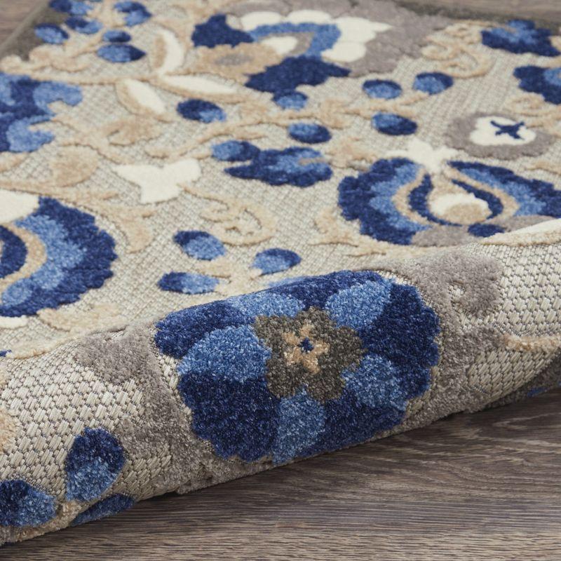 Nourison Aloha Floral Textured Flatweave High-Low Indoor Outdoor Area Rug Natural/Blue 6' x 9'
