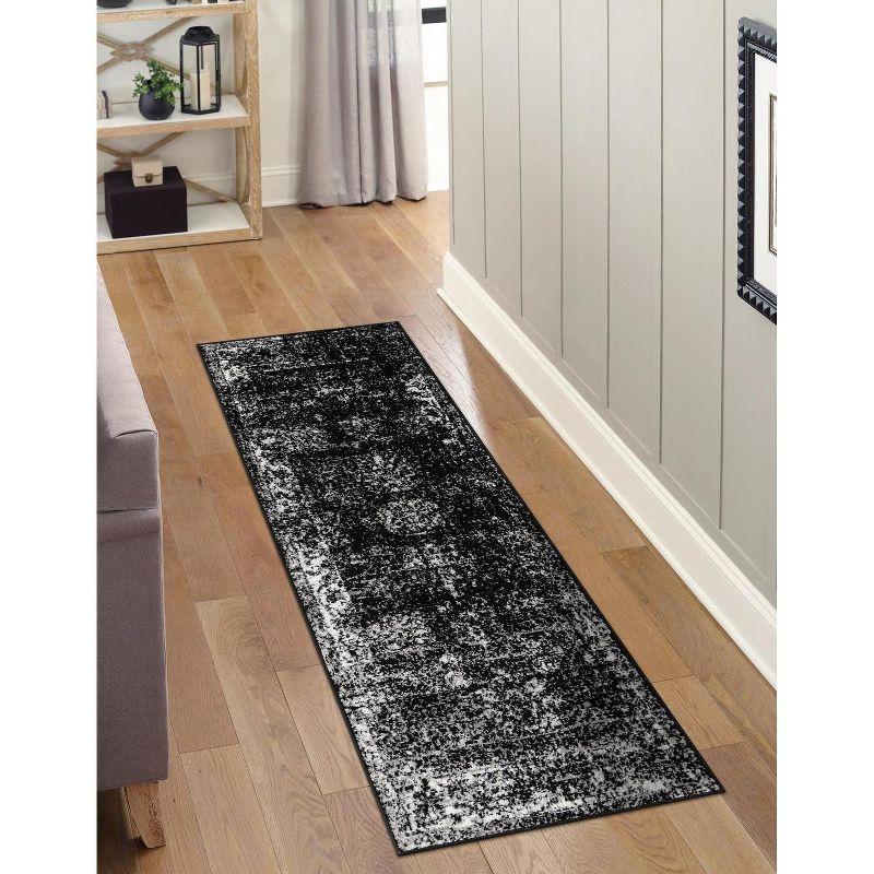 Chic Black Synthetic Indoor Runner Rug, Easy-Care and Stain-Resistant