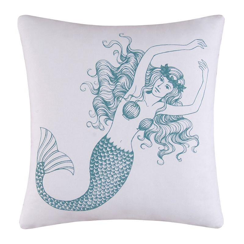 18" x 18" Aqua Blue Mermaid Cotton Throw Pillow