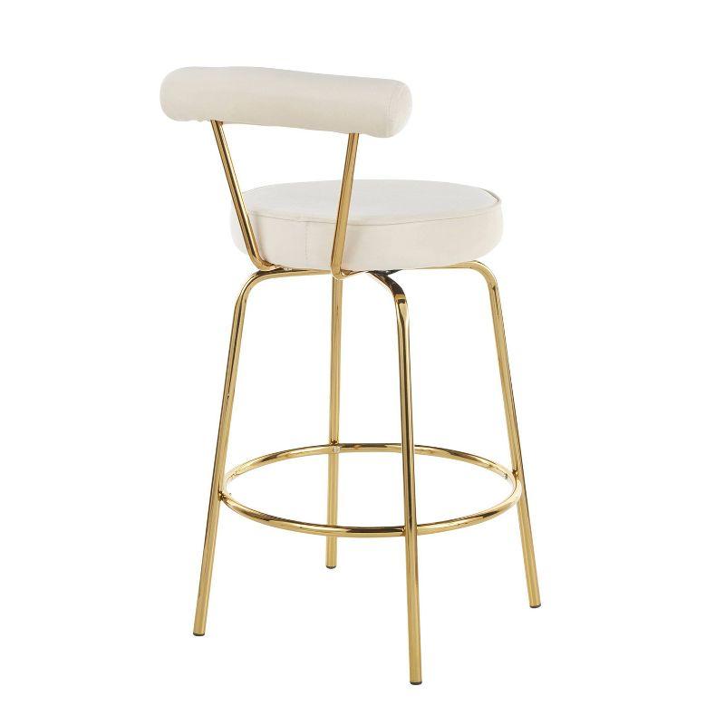 Set of 2 Rhonda Glam Counter Height Barstools Cream Velvet - LumiSource: Gold Finish, Metal Frame, Swivel Function