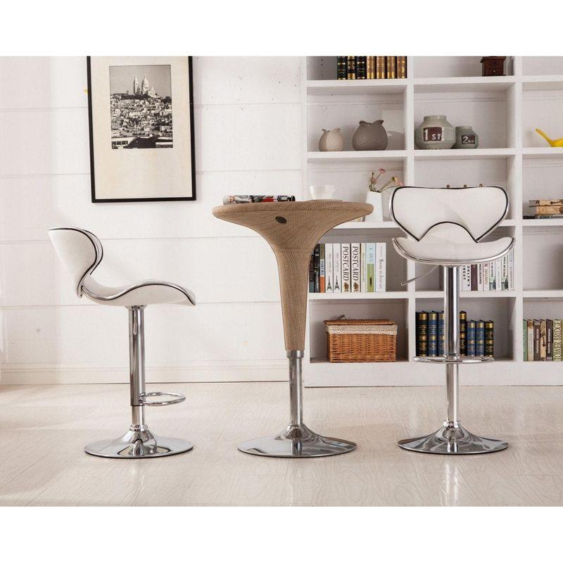 Roundhill Furniture Masaccio Faux Leather Airlift Adjustable Swivel Barstools, White, Set of 2
