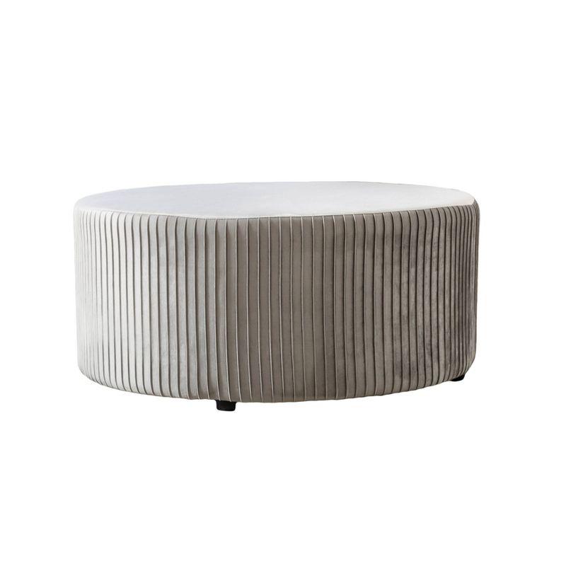 Emerson Round Ottoman Velvet Gray - ACEssentials: Chic Pleated, No Assembly, 330lb Capacity