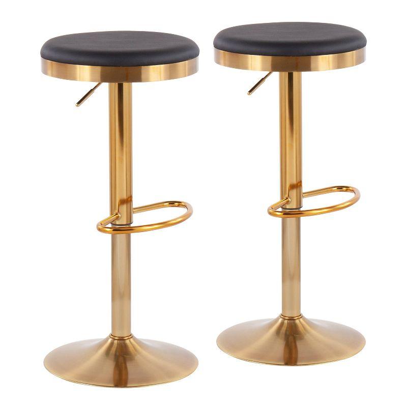 Set of 2 Dakota Glam Adjustable Barstools: Swivel, Footrest, Steel/Faux Leather - LumiSource
