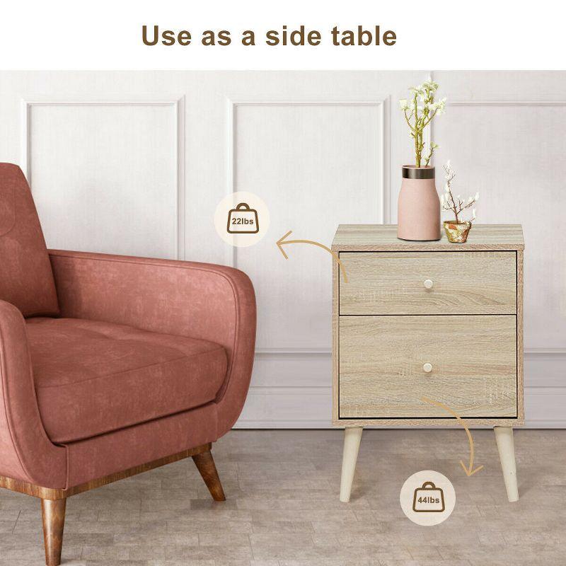Costway Nightstand 2-Drawer Beside End Side Table w/Rubber Legs Oak Finish