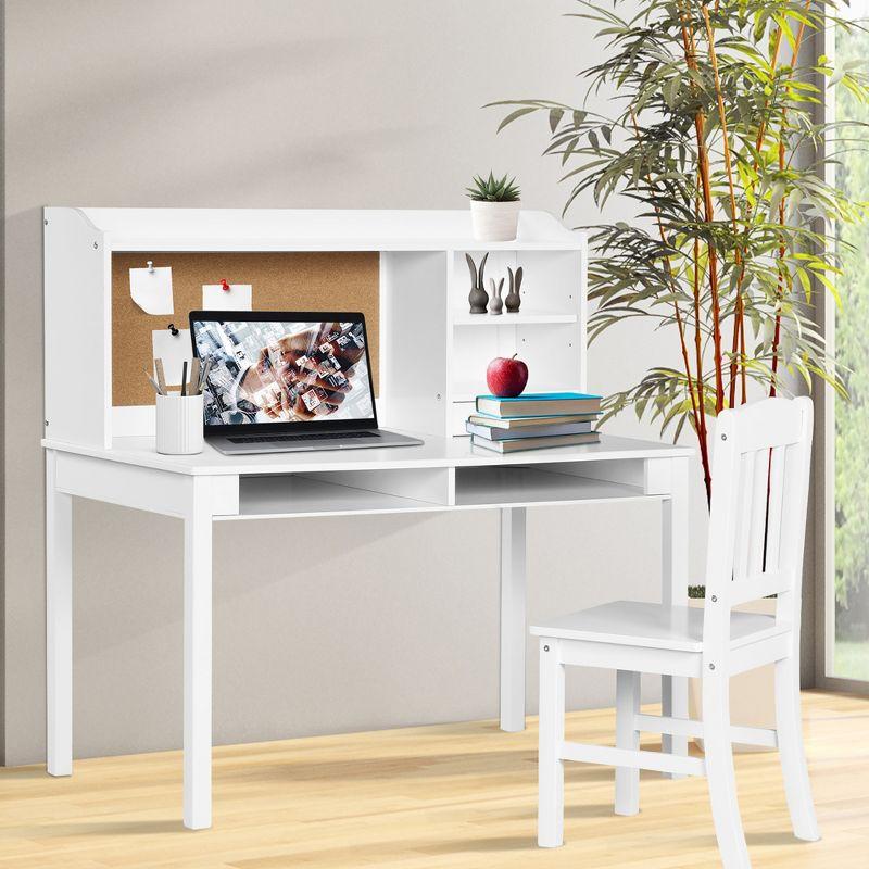 Costway Kids Desk & Chair Set Study Writing Desk w/ Hutch & Bookshelves White