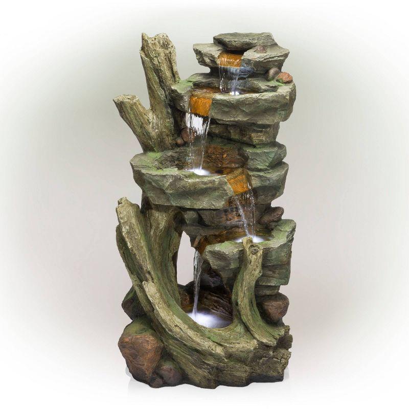 Cascading Stone Tower Fountain with Cool White LED Lights