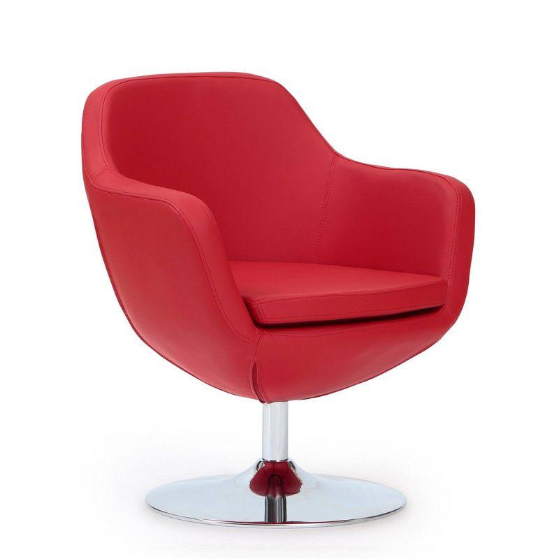 Polished Chrome Red Faux Leather 27" Swivel Egg Accent Chair