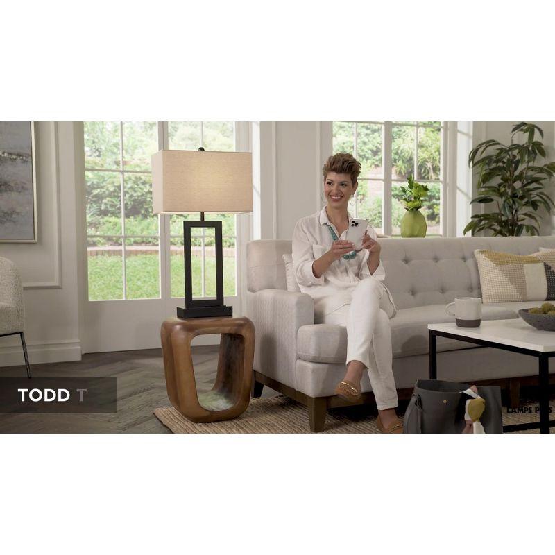 360 Lighting Todd Modern Table Lamp 30" Tall Bronze Rectangular with USB and AC Power Outlet in Base Oatmeal Fabric Shade for Living Room Office House