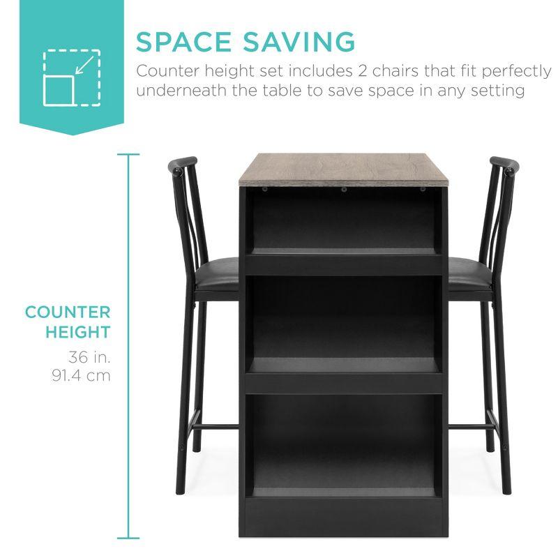 Compact Gray Counter-Height Dining Set with Storage Shelves