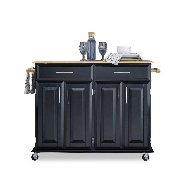 Dolly Madison Kitchen Island Cart Wood/Black/Natural - Home Styles: Mid-Century Modern, Lockable Casters, Storage, 2 Shelves, 4 Doors