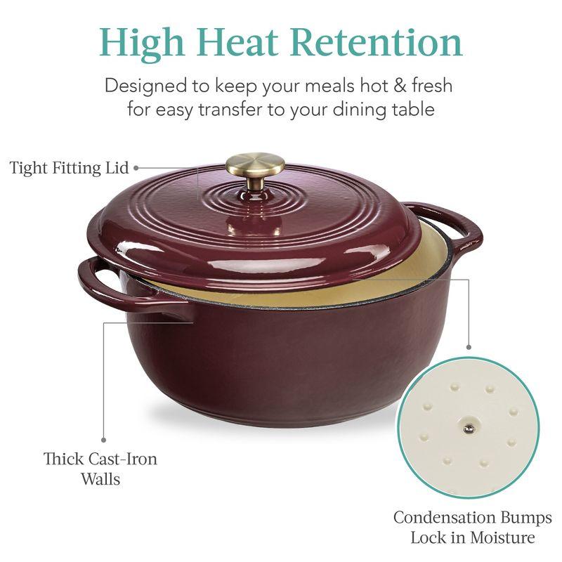 Enamel Cast-Iron Dutch Oven, Heavy-Duty Cookware w/ Dual Handles, Lid