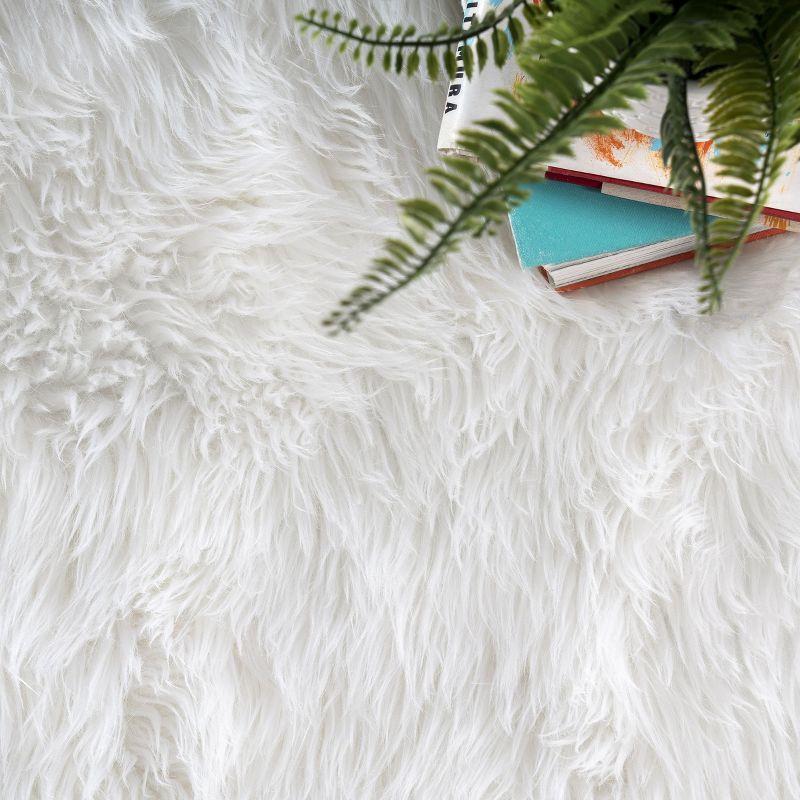 White Faux Sheepskin Shag Rectangular Area Rug