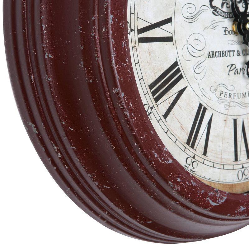 Yosemite Home Decor 16¼" Round Wall Clock Distressed Red : Modern Analog Indoor Decorative Timepiece