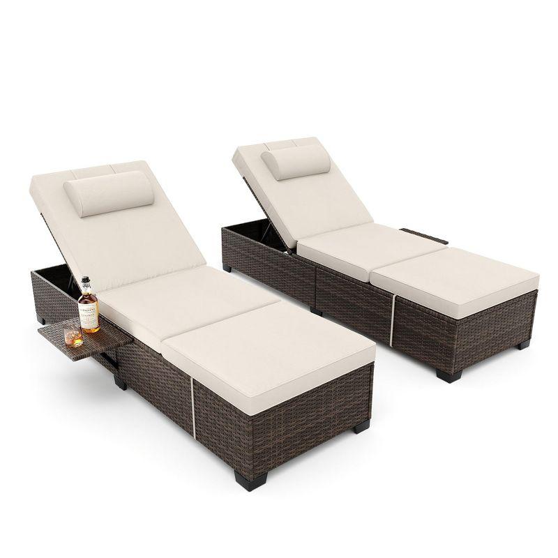 Lounge Chairs Outdoor Set of 2, PE Rattan Chaise Lounge Chair with 5-Position Adjustable Backrest for Patio Beach Pool Deck Backyard, Beige