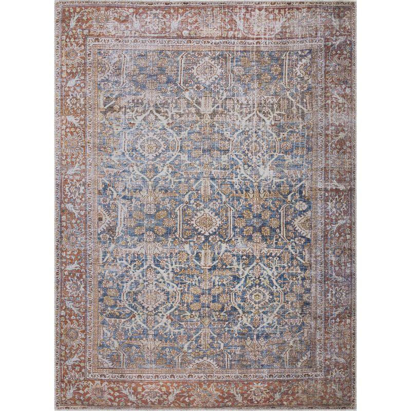 Hauteloom Mair Oriental Persian Machine Washable Red/Dark Blue Area Rug