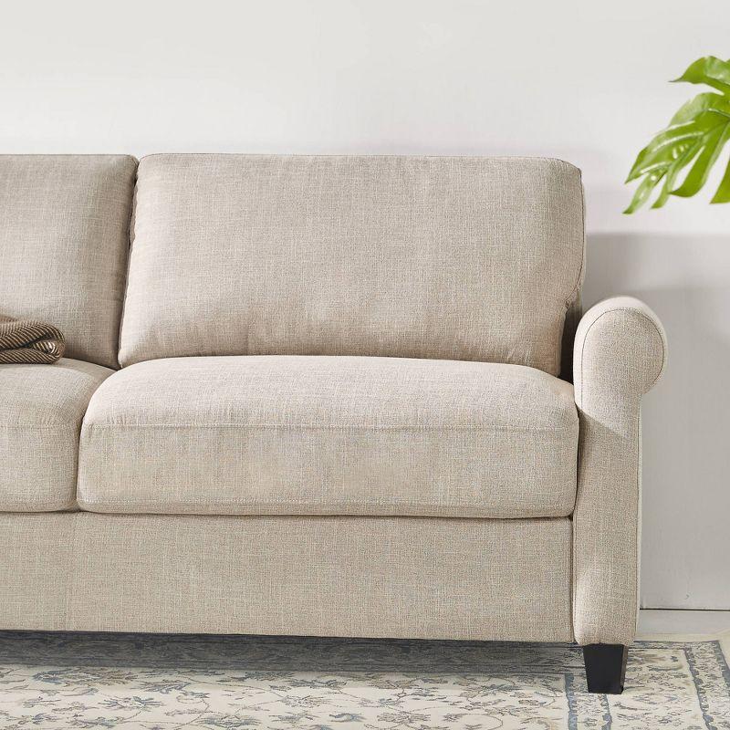 Beige Fabric Lawson Sofa with Round Arms and Metal Legs