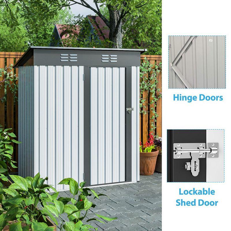 5 X 3 Ft Outdoor Storage Shed, Galvanized Metal Garden Shed With Lockable Doors