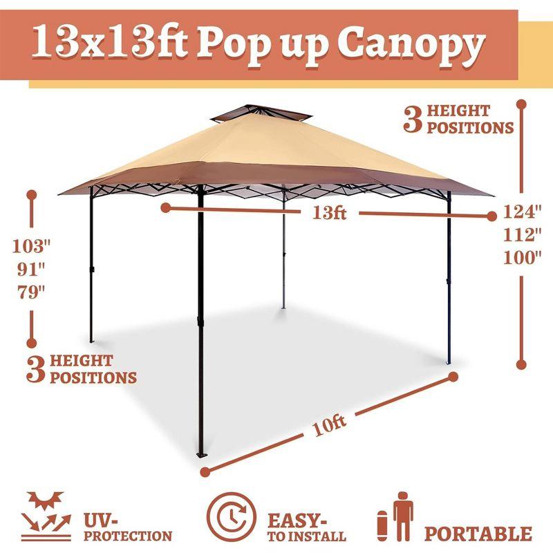 Suntime 13 x 13 Foot Instant Pop Up Canopy Portable Commercial Gazebo Tent with Alloy Steel Construction for Outdoor Backyards, Khaki