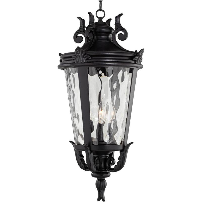 John Timberland Casa Marseille Rustic Outdoor Hanging Light Black Scroll 26 1/4" Clear Water Glass Damp Rated for Post Exterior Barn Deck House Porch