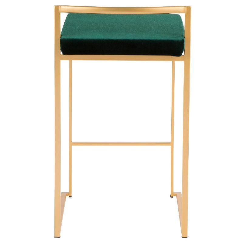 LumiSource Set of 2 27" Fuji Contemporary Counter Height Barstool Green: Velvet Upholstery, Metal Legs, Low Back