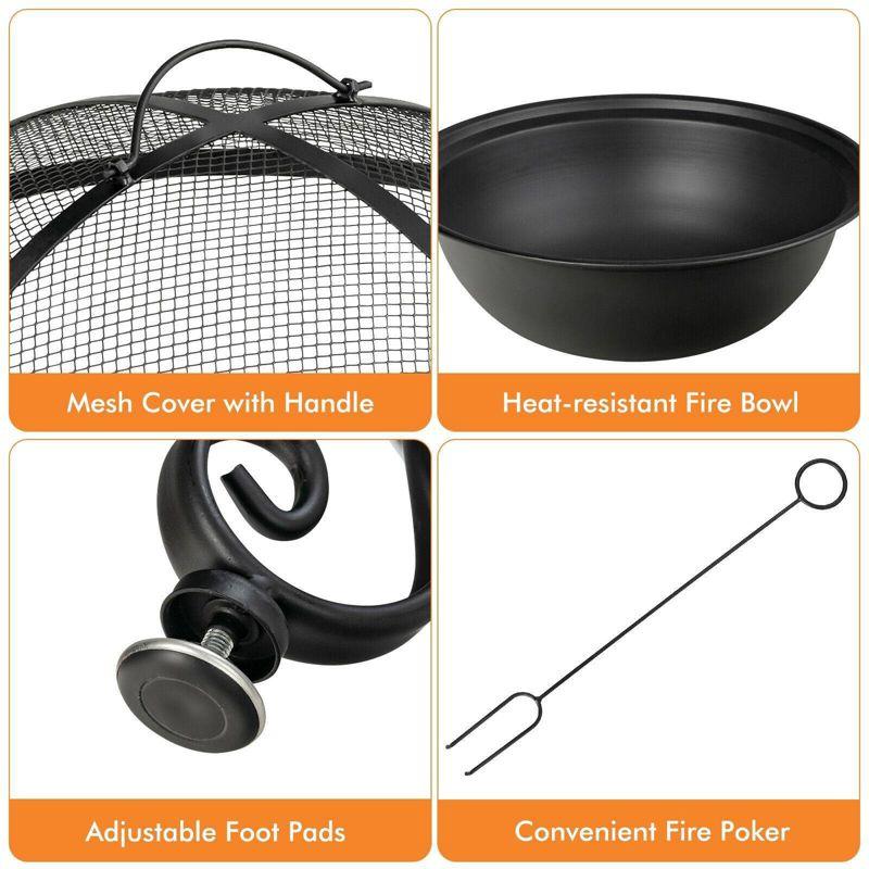 Costway 35.5'' Patio Fire Pit Dining Table Charcoal Wood Burning W/ Cooking BBQ Grate