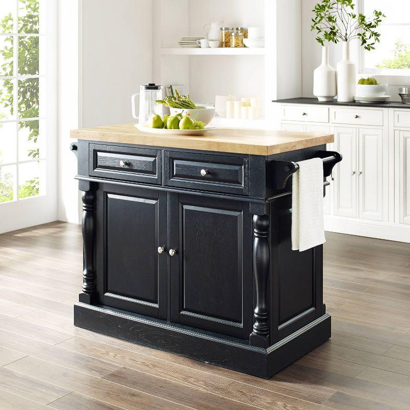 Oxford Butcher Block Kitchen Island Black - Crosley: Rolling Cart with Storage, Adjustable Shelves, Towel Bar