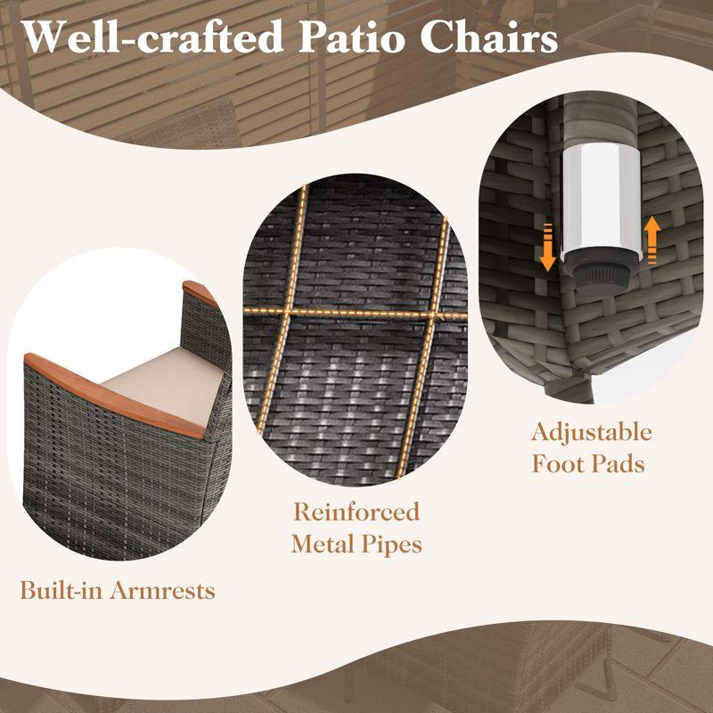 Tangkula 7PCS Patio Rattan Furniture Set Outdoor Conversation Set w/Cushions Acacia Wood Table