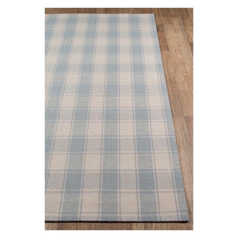 Plaid Hand-Woven Flatweave Wool Light Blue Area Rug