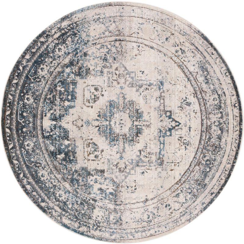 Vintage Persian VTP438 Power Loomed Indoor Area Rug - Ivory/Blue - 5' Round - Safavieh